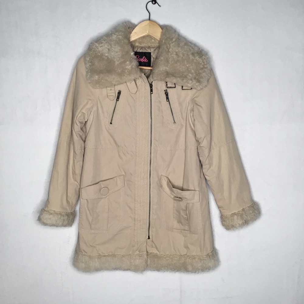 Barbie Women’s Coat Faux Fur Collar Cuff